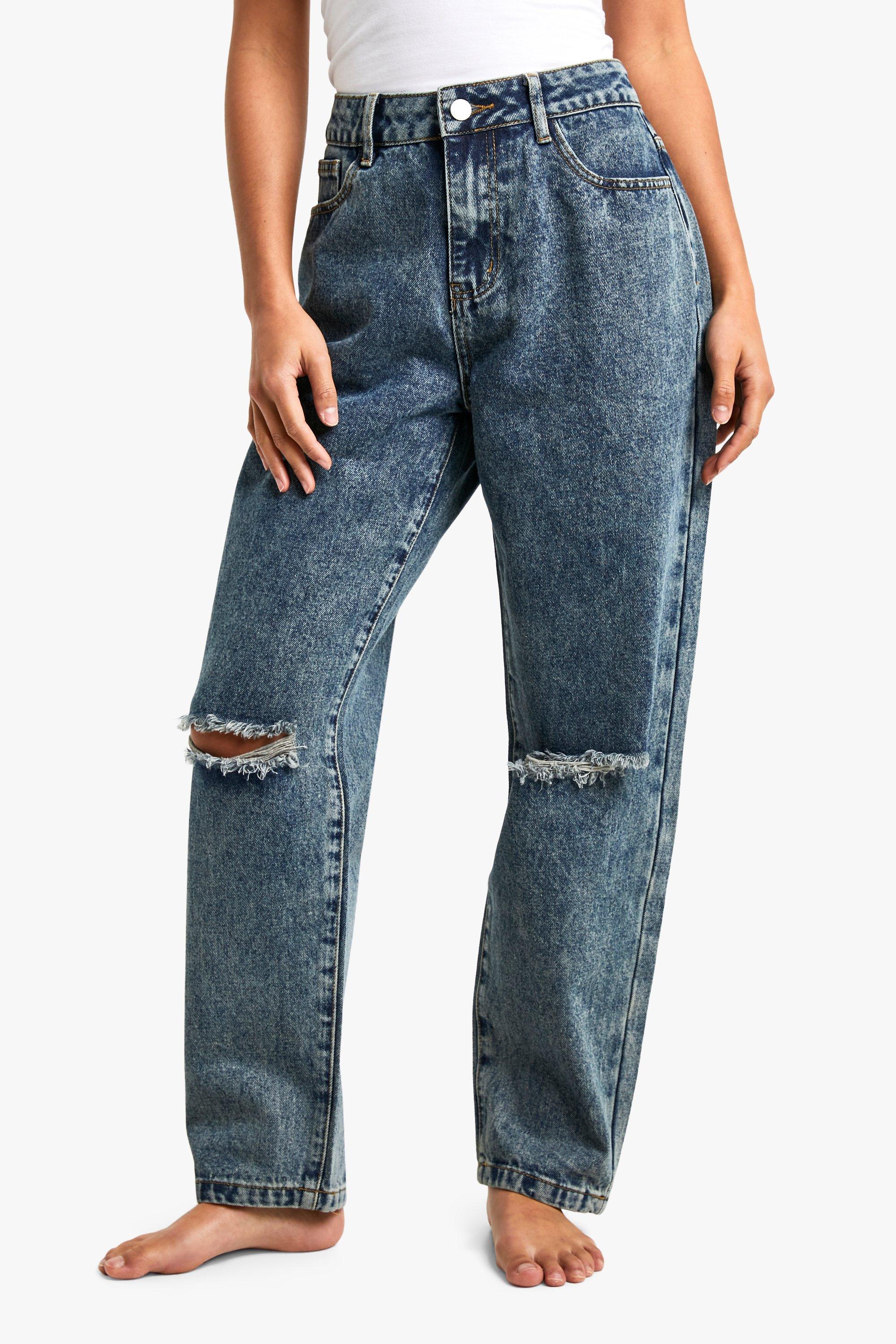 Petite Basics High Waisted Ripped Mom Jean